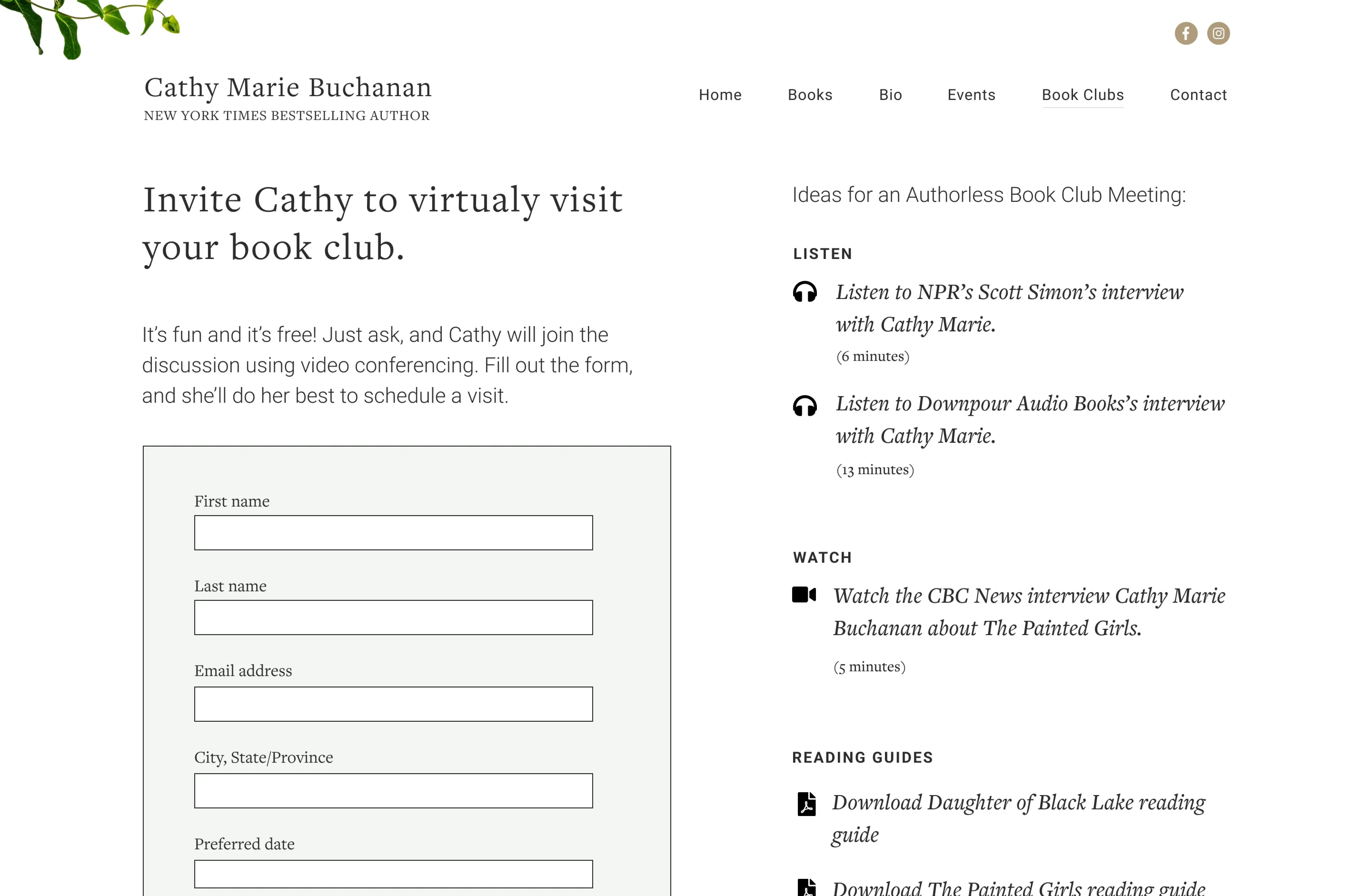 cathy marie buchanan website book club page