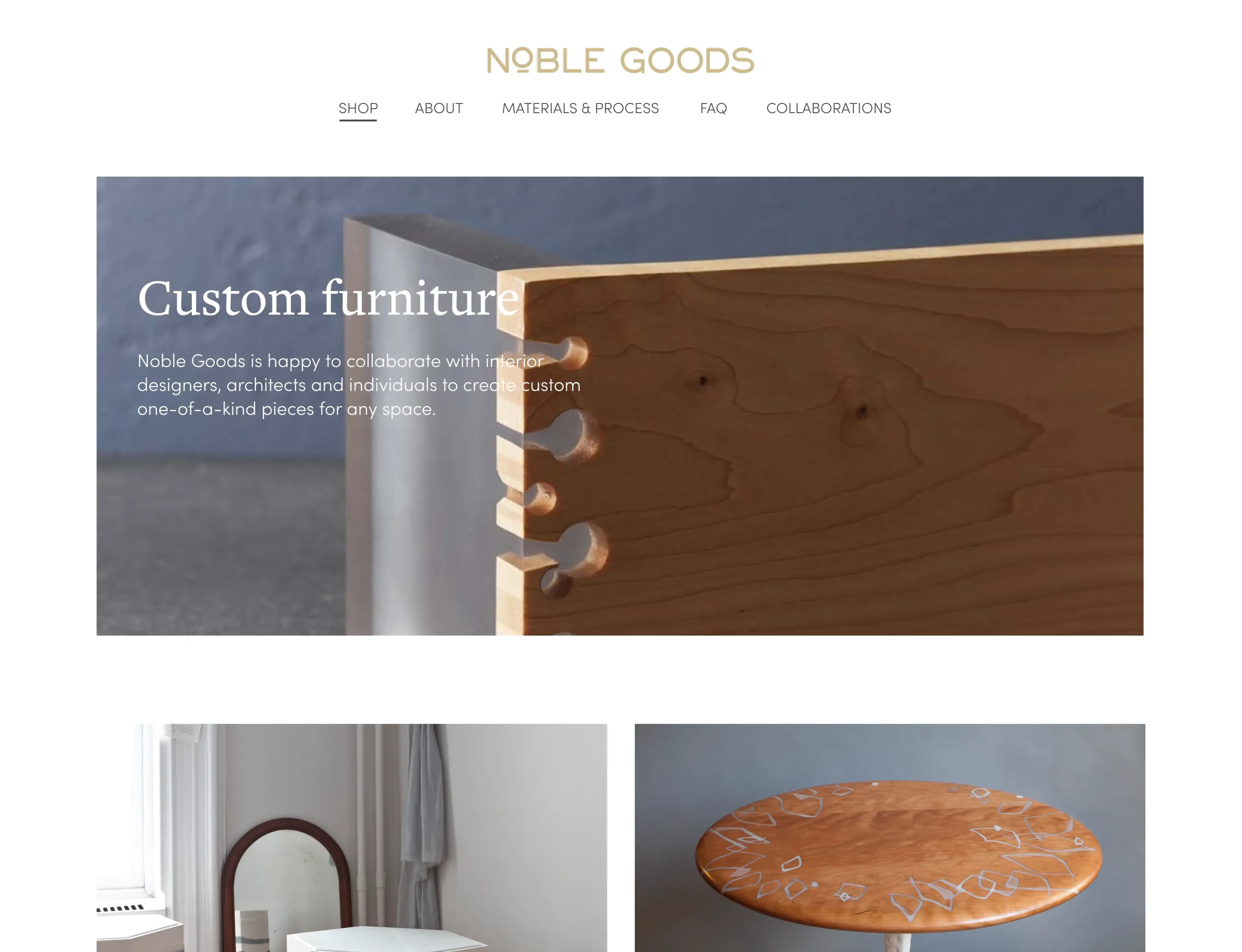noblegoods website custom work page